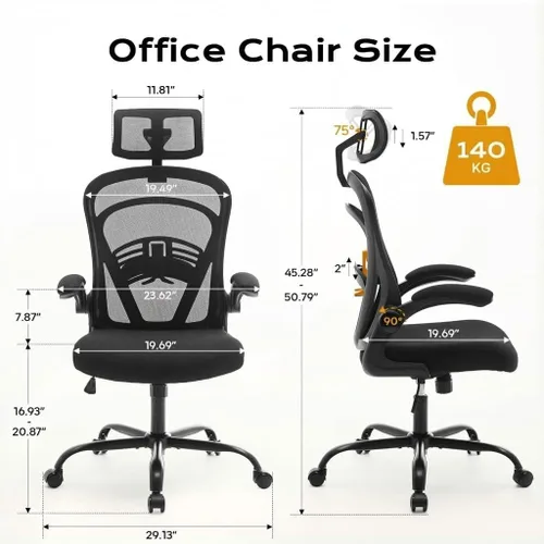 Vista 2 de Ergonomic Office Chair,Computer Desk Chair Comfy with Flip-Up Armrests,Comfortable Lumbar Support Gaming Chairs for Bedroom,Study,Student,Wide Black