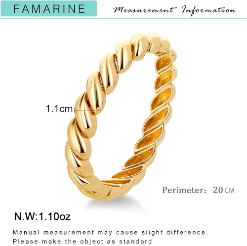 Vista 6 de FAMARINE Pulsera trenzada fina o gruesa chapada en oro de 14 quilates, pulsera elástica para parejas, 100% exclusiva, Metal, no aplica