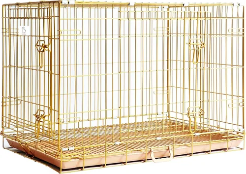 Vista 12 de HOMEY PET 61 cm Caja para perros de diseño plegable de color dorado para cachorros Ertra de tamaño pequeño con rejilla de suelo extraíble y bandeja