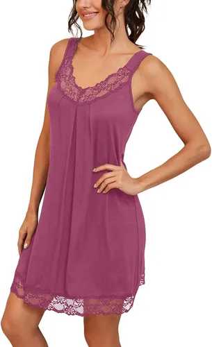 Vista 3 de PrinStory Camisón suelto de encaje para mujer, ropa de dormir de algodón