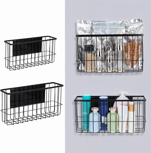 Vista 5 de Lemecima Paquete de 2 cestas magnéticas organizadoras para refrigerador, tablero de clavijas, oficina, papel de aluminio, envoltura de alimentos