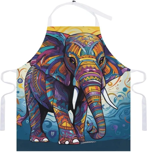 Vista 7 de Personalized Colorful Elephant Adult Apron, Kitchen Cooking Aprons for Woman Man, Adjustable Bib Apron with Pocket for Baking, BBQ Crafting