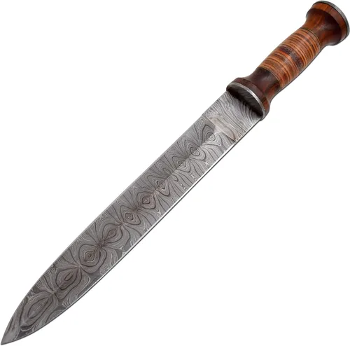 Vista 2 de Real Damascus Mini Sword - Mango de hoja de doller, color plateado