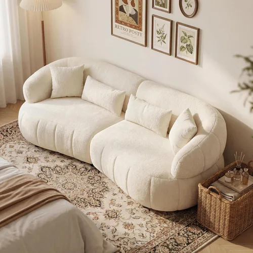 Vista 13 de SSC SATITUNCASA - Sofá modular curvo de 102.36 pulgadas, acogedor sofá Boucle para sala de estar, sofá de 4 plazas color crema con almohadas, sofá
