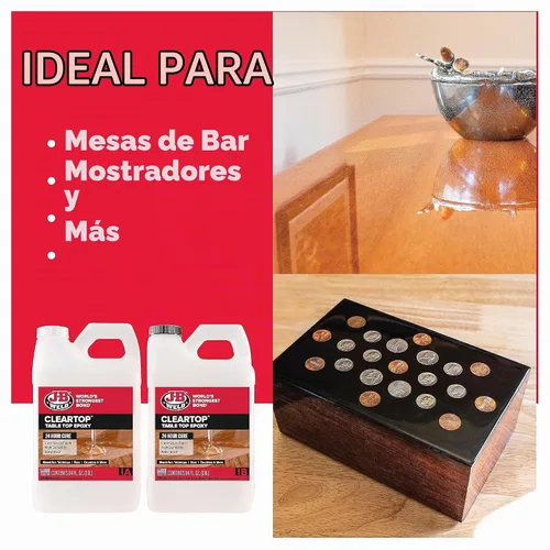 Vista 6 de J-B Weld Resina epoxi de mesa, kit de 1 galón, curado las 24 horas, es transparente, resistente a los arañazos y al agua