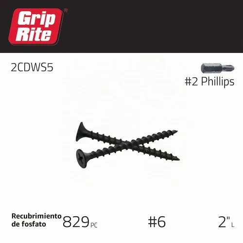 Vista 2 de Grip-Rite 2CDWS5#6 X 2 "Phillips Bugle Head - Tornillo para paneles de yeso de punta afilada, caja de 5 libras