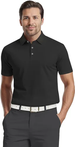 Vista 5 de PGA Tour Men's Airflux Solid Mesh Short Sleeve Classic Golf Polo Shirt Asfalto