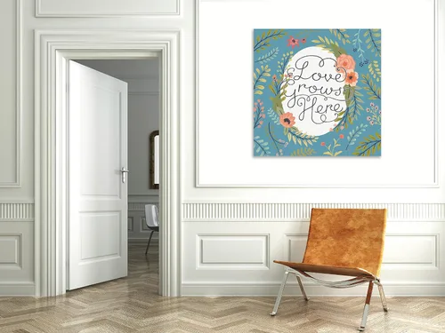 Vista 6 de Jaxson Rea "Retro Garden II - Love Grows Here Blue Gallery Wrapped Canvas by Janelle Penner, 12" x 12