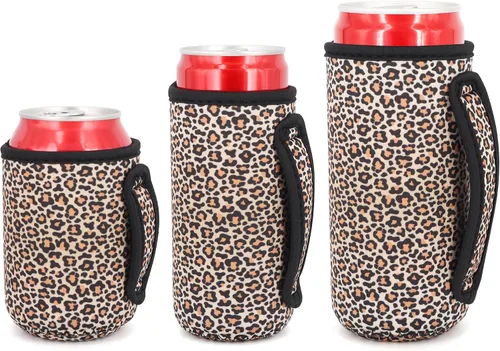 Vista 14 de 3 Pack de fundas aisladas reutilizables de neopreno con asa para soda, bebida energética, refresco, cerveza, seltzer duro, fundas para latas de 12