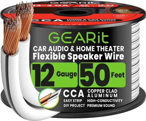 Vista 22 de GEARit Cable de altavoz de calibre 12, cable de altavoz de 20 pies para audio de automóvil, cine en casa, CCA (negro) Cable de altavoz negro
