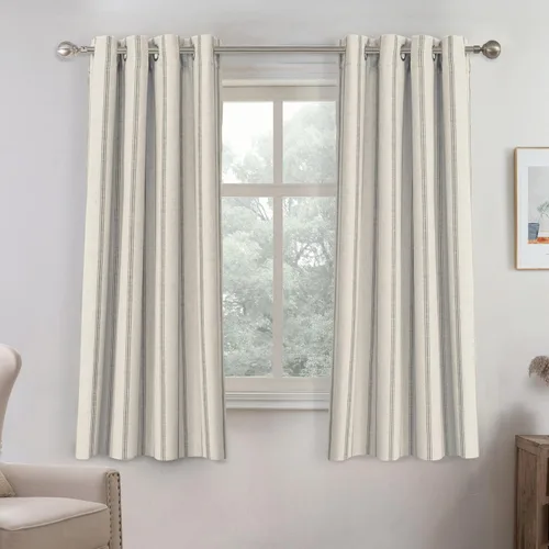 Vista 42 de DriftAway Cortinas opacas de mezcla de lino de granja de 90 pulgadas de largo para dormitorio, cortinas de lino con estampado de rayas verticales