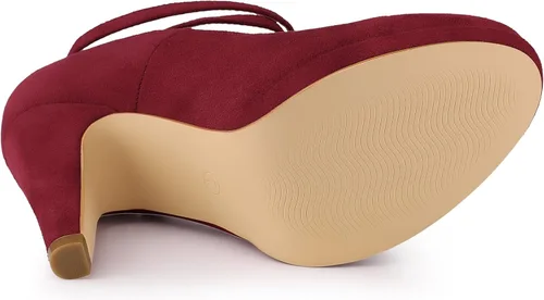 Vista 6 de Allegra K Zapatos Mary Jane de tacón de aguja con correa cruzada para mujer
