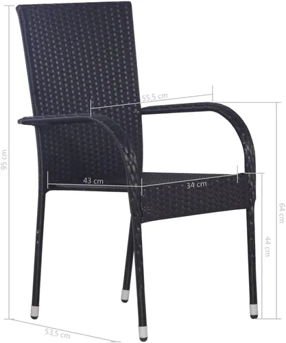 Vista 6 de 2 sillas de comedor de ratán para patio, sillas de patio apilables para exteriores, ratán de polietileno con reposabrazos y marco de acero, juego
