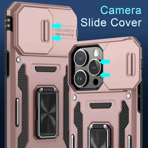 Vista 33 de DEERLAMN Funda para iPhone Xs Max con funda deslizante para cámara + protector de pantalla, soporte giratorio de anillo de grado militar a prueba