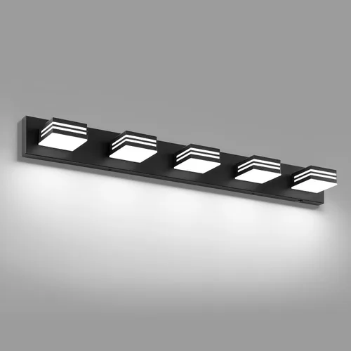 Vista 16 de Moderna lámpara LED para tocador de baño (3 luces, 24 pulgadas) (5CCT, regulable), negro mate moderno para pared de baño