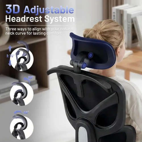 Vista 3 de AreShark Silla ergonómica de oficina – Silla de escritorio de malla transpirable con respaldo alto con soporte lumbar y reposacabezas ajustable