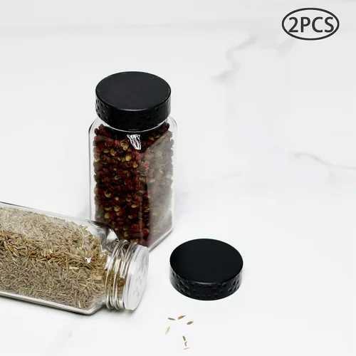 Vista 5 de Tianifa 2 tarros de especias negras, botellas de condimento de vidrio de 4 onzas, contenedor de especias, frascos de especias vacíos, botellas Negro