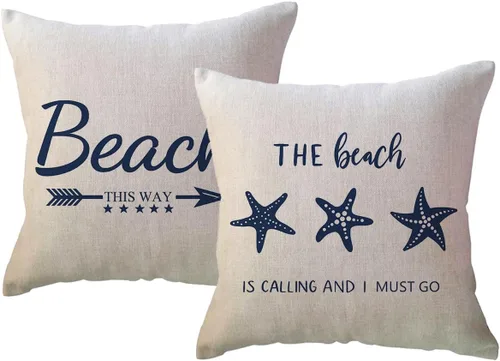 Vista 11 de ULOVE LOVE YOURSELF Juego de 2 fundas de almohada decorativas de playa negra con cita / estrellas de mar y estrellas de mar, fundas de almohada Negro