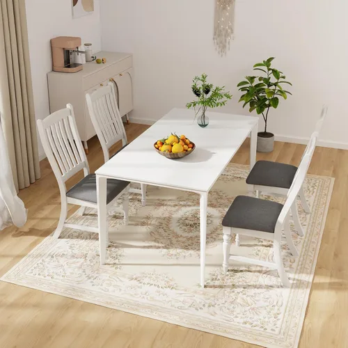 Vista 4 de Giantex Juego de 4 sillas de comedor de madera, sillas de cocina de granja con marco de madera maciza, carga máxima de 355 libras, sillas laterales