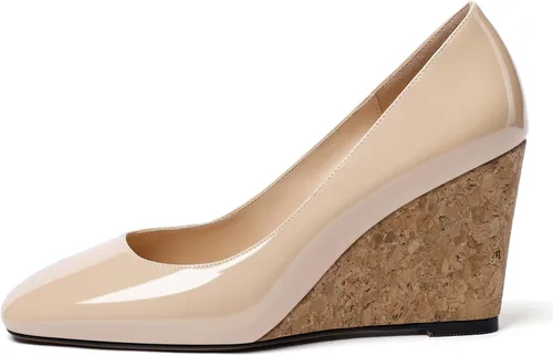 Vista 2 de Mettesally Zapatos de tacón de corcho para mujer con punta cerrada cuadrada y tacón alto sin cordones para fiesta, oficina, zapatos de vestir