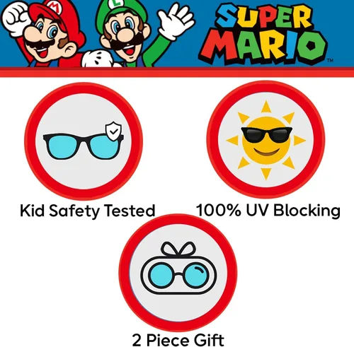 Vista 7 de Sun-Staches Gafas de sol Super Mario de Arkaid Lentes de sol elegantes, cómodas y duraderas con protección UV para niños con funda de transporte