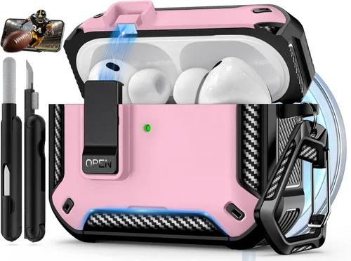 Vista 48 de Funda para AirPods Pro de 2 generación con soporte para teléfono, diseño de interruptor automático de protección completa contra caídas con kit