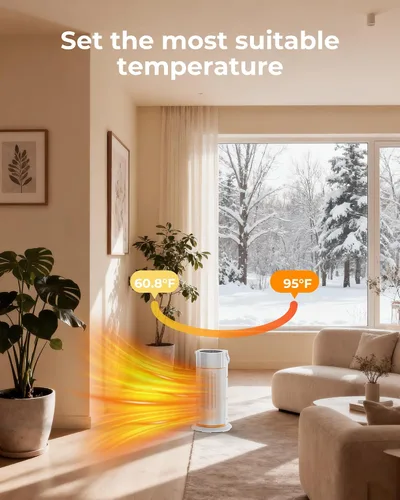 Vista 4 de Calentador de espacio: calentadores de espacio portátiles de 1500 W para uso en interiores, calentador eléctrico de cerámica PTC con control remoto