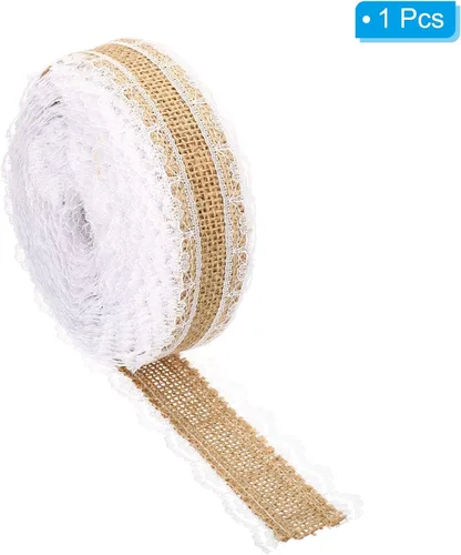 Vista 3 de PATIKIL Cinta de tela de arpillera de 1 pulgada de ancho de 11 yardas, envoltura natural, con alambre, con alambre, para manualidades, lado floral