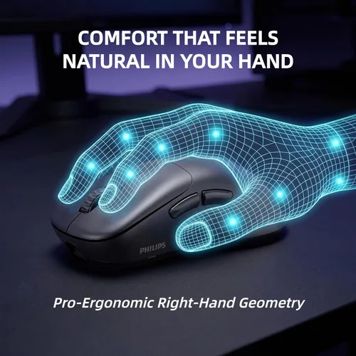 Vista 7 de Philips SPK9418 - Ratón inalámbrico para juegos, mouse Bluetooth ajustable de 12000 DPI para juegos, con cable/2.4 GHz/Bluetooth ultraligero con 5