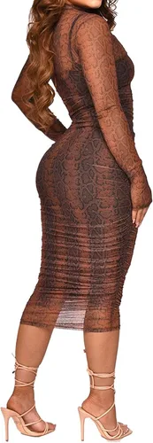 Vista 2 de Uni Clau Vestido largo sexy de manga larga con estampado de malla transparente para mujer