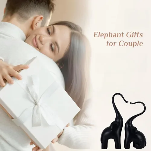 Vista 2 de Estatuas de elefante amoroso, decoración del hogar, pequeñas figuras de elefante negro enamoradas, escultura de elefante, objetos decorativos