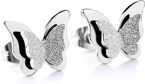 Vista 2 de Pendientes de mariposa de acero inoxidable esmerilados chapados en oro rosa de 18 quilates para mujer