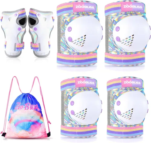 Vista 11 de Rodilleras para niños - ZOOBLISS Juego de rodilleras y coderas para bebés con protectores de muñeca para patinaje para niñas de 3 a 12 años,