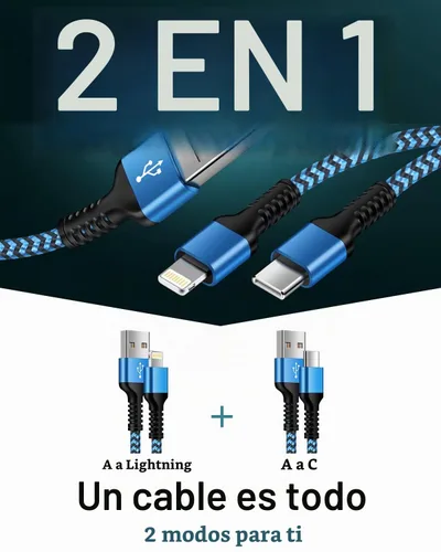 Vista 2 de para cable de carga 2 en 1 Lightning y USB-C de Apple (4 pies), USB a Lightning y USB a USB-C, cable de carga largo y rápido para iPhone 17 Air 16e