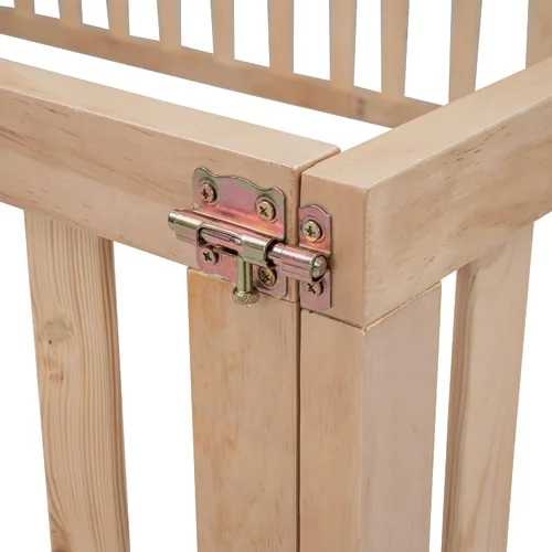 Vista 8 de Cama de plataforma de tamaño matrimonial con valla, marco de cama de piso de madera maciza con puerta, marco de sofá cama de tamaño matrimonial