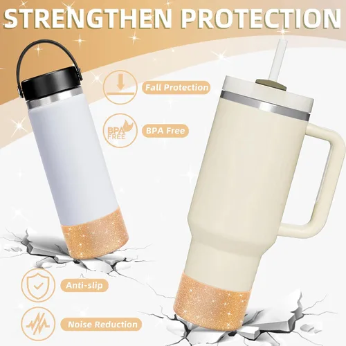 Vista 3 de Vmini Funda protectora de silicona con purpurina tipo bota, compatible con vaso térmico Stanley de 20 a 40 onzas y botella de agua Hydro Flask de 12