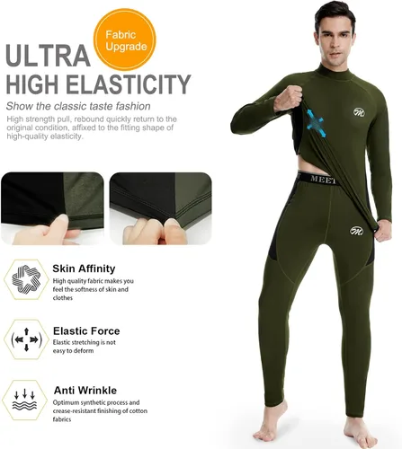 Vista 4 de MEETWEE Conjunto de ropa interior térmica para hombre, equipo de esquí de invierno, forro polar, capa base larga, cálida, parte superior e inferior
