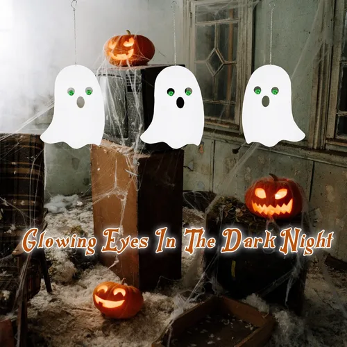 Vista 2 de Ghosts - Decoraciones de Halloween para exteriores, paquete de 3 fantasmas colgantes de 21 pulgadas para uso en interiores y exteriores BVLFOOK
