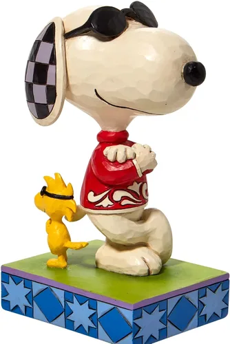 Vista 4 de Enesco Jim Shore Peanuts Joe Cool Snoopy y Woodstock - Figura de espalda con espalda, 5 pulgadas, multicolor