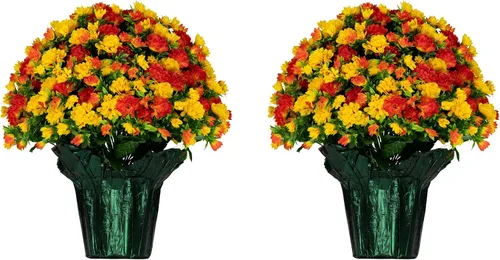 Vista 6 de Decoración de ramo de flores artificiales conmemorativas con peso, altura de 18 a 20 pulgadas, vegetación artificial, resistente a la decoloración