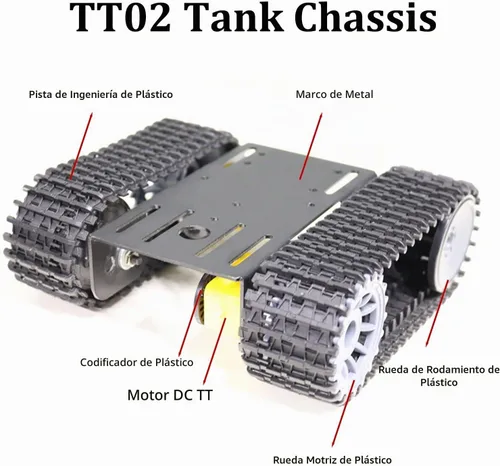 Vista 3 de Kit profesional de chasis de coche tanque con 2 pistas de plástico y motor TT de 2 piezas, plataforma de chasis de tanque de oruga TT02 para Arduino