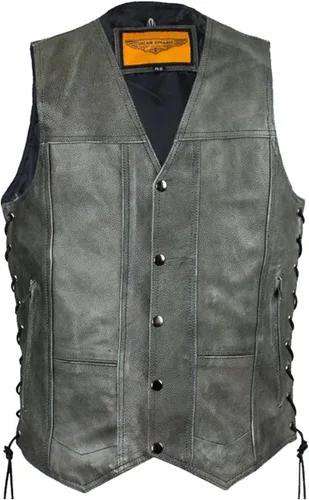 Vista 2 de GARGOYLE BELLS Chaleco de cuero negro para hombre, chaleco de cuero de vaca con forro de motociclista para hombres