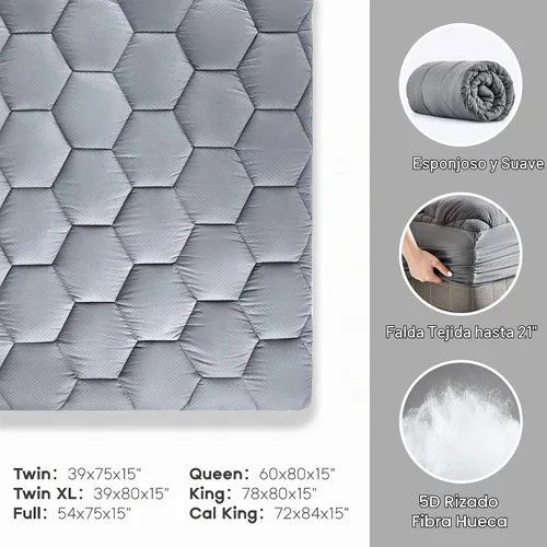 Vista 5 de Sonive Protector de colchón impermeable individual con bolsillo profundo de Gris
