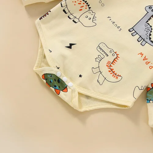 Vista 4 de Twopumpkin Ropa de bebé niño, dinosaurio de algodón de manga larga, mameluco de gran tamaño, sudadera con pantalones, trajes de otoño e invierno