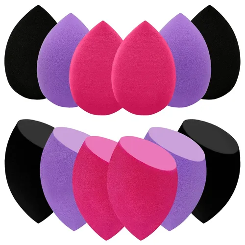 Vista 10 de 12 piezas de set de esponjas de maquillaje profesional, esponjas suaves y sin látex para aplicar maquillaje en la cara, esponjas cosméticas 12