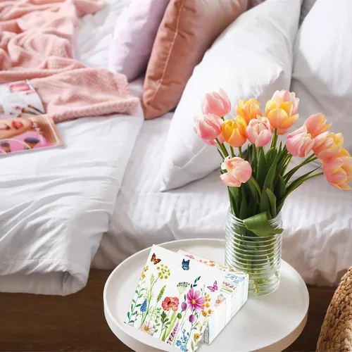 Vista 7 de Teling 100 servilletas de papel florales, 3 capas desechables para invitadas/servilletas de cóctel, servilletas de fiesta de flores silvestres