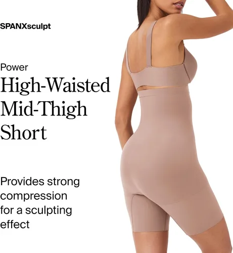 Vista 2 de SPANX SPANXsculpt Power Series - Pantalón corto de cintura alta a medio muslo, ligero, comodidad durante todo el día, faja moldeadora con control