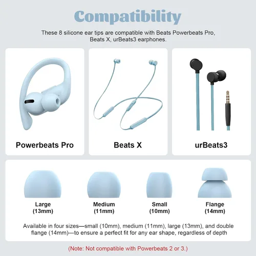 Vista 2 de 8 piezas Powerbeats Pro de silicona para los oídos compatibles con Beats Powerbeats Pro, Beats X, urBeats3 auriculares (Pro Eartips azul)