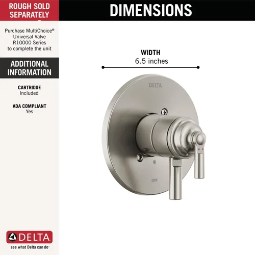 Vista 2 de Delta Saylor Serie 17 Kit de ajuste de válvula de doble función, níquel cepillado, juego de 2 manijas para sistema de grifo de ducha, acero