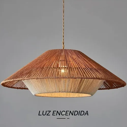 Vista 8 de LIGHTLAND Lámpara colgante de ratán bohemio de 19.7 pulgadas, araña tejida con cordel, lámpara tejida a mano estilo Wabi-sabi para comedor, isla